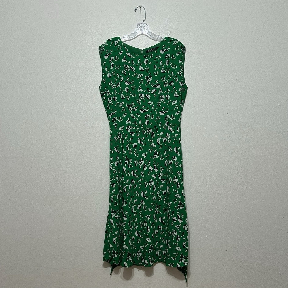 Lauren Ralph Lauren Kelly Green‎ Floral Tie Waist Sleeveless Dress Womens Size 6